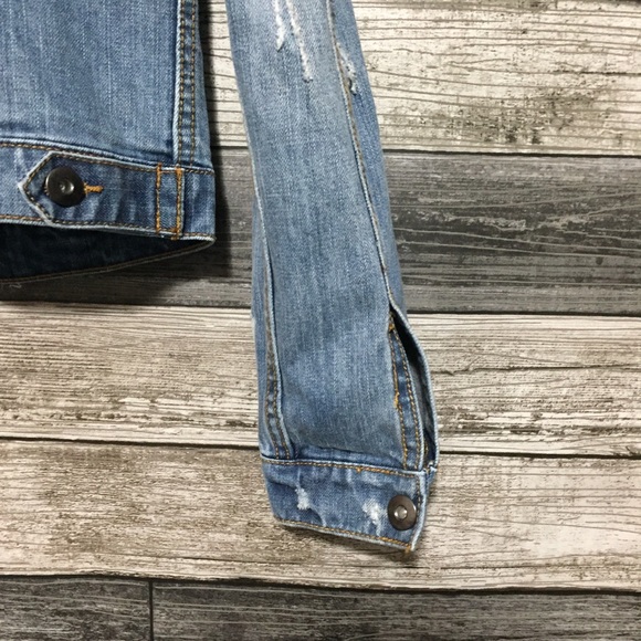 DSTLD Jean Jacket Women’s M Blue Distressed Denim Pockets Stretch Trucker - Picture 6 of 9